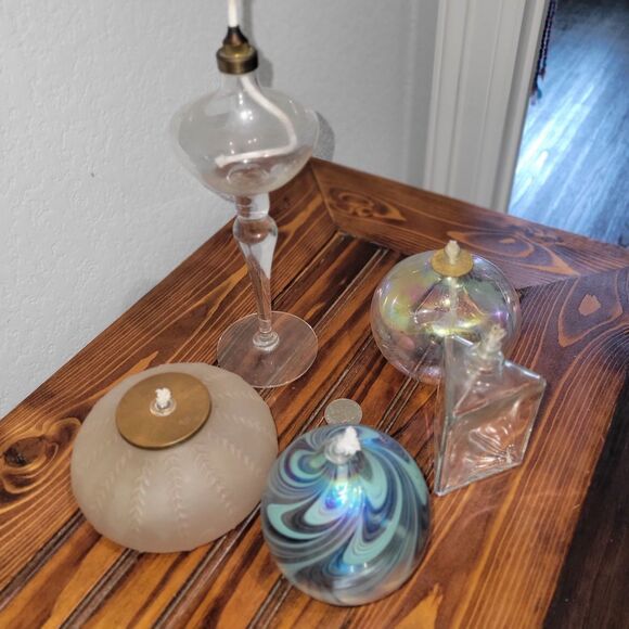 Lot of 5 Vintage - Hand Blown Glass & Assorted Oil Lamps Clear Ambient Romantic - Picture 2 of 16